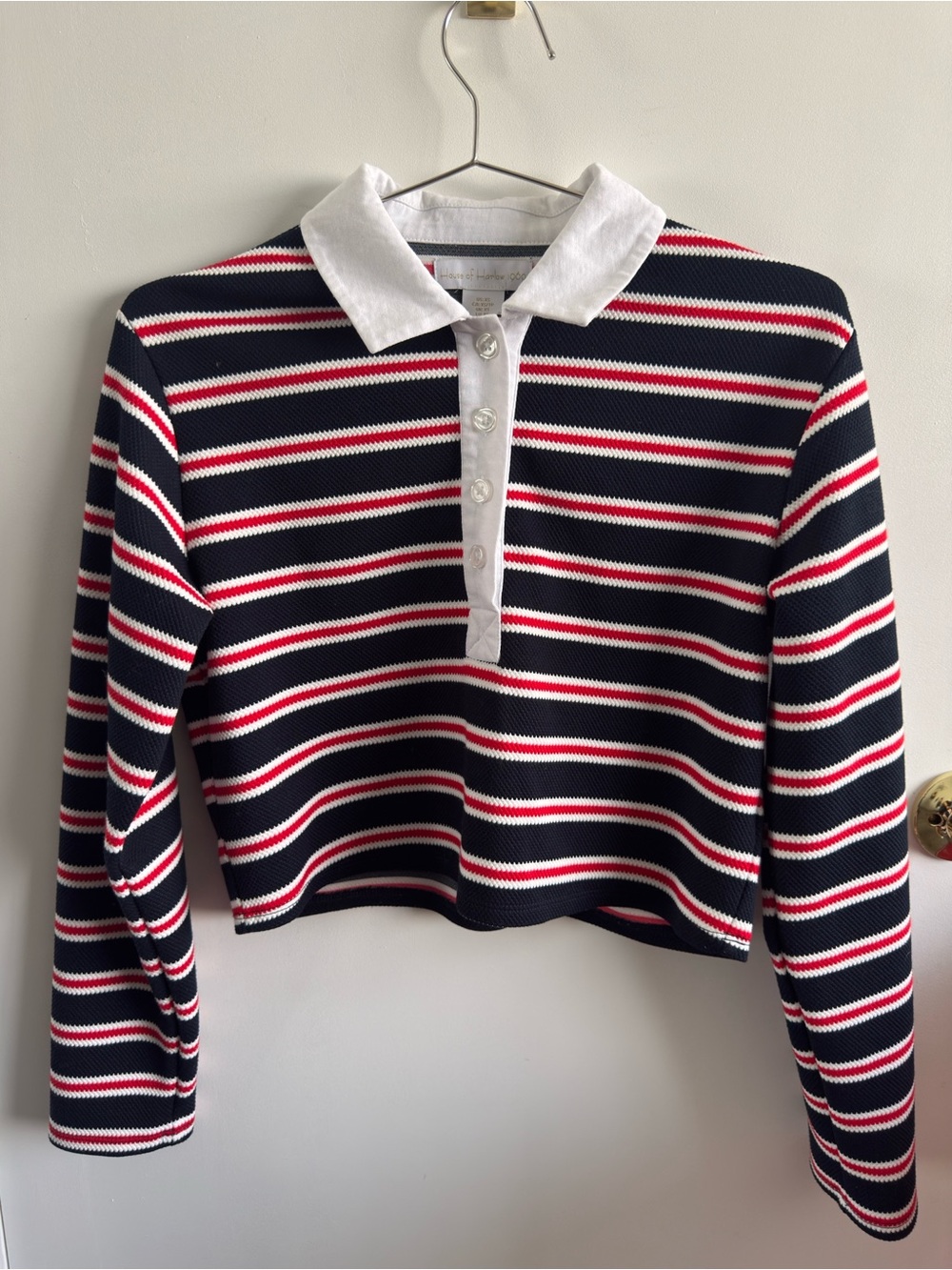 House of Harlow 1960 Navy, White & Red Striped Crop Rugby Top